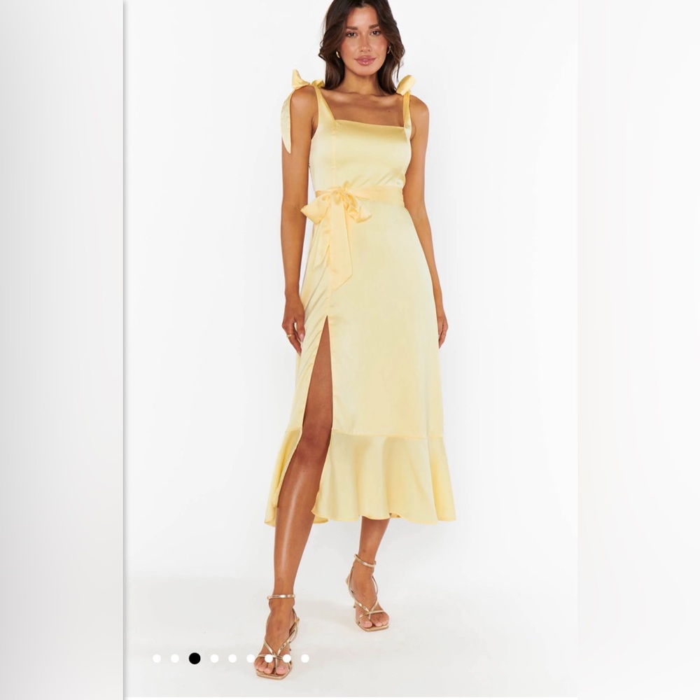 Show Me Your MuMu Yellow Satin Midi Dress with Tie Straps
